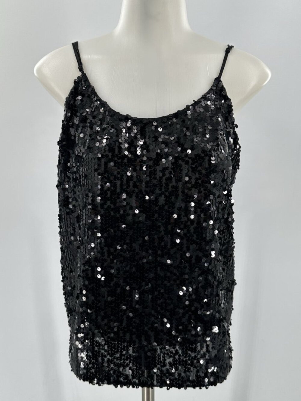 NWT QMack Sequin Camisole Black Tank Top Blouse Party Clubbing Lined Glam Small